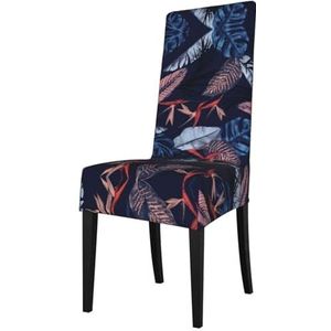 FRESQA Blauwe en oranje elastische eetkamerstoelhoes met vogelprint en verwijderbare bescherming, geschikt voor de meeste stoelen zonder armleuningen