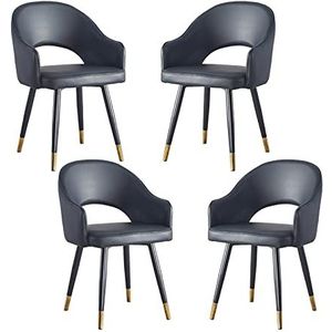 GEIRONV Moderne fauteuil set van 4, leer hoge rug zachte zitkamer woonkamer slaapkamer appartement eetkamerstoel keuken ligstoelen Eetstoelen (Color : Black, Size : Metal feet)