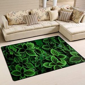Vloerkleed 100 x 150 cm, groene bladeren, wasbaar, sofamat, zacht vloertapijt, voor bureaustoel, terras, tuin