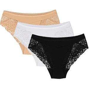 Wolbar Eco-zo slip voor dames, (3-pack) beige-wit-zwart, M