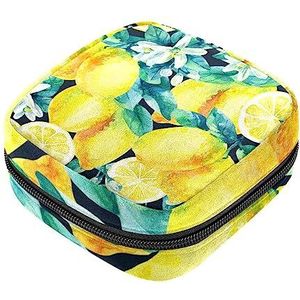 Maandverband Opbergtas, Vrouwelijke Product Pouches Draagbare Periode Kit Tas voor Meisjes Vrouwen Dames Citroen Tropisch, Meerkleurig, 4.7x6.6x6.6 in/12x17x17 cm