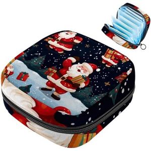 MUOOUM Merry Christmas Santa Claus maandverband opbergtas menstruatie pad tas draagbare menstruatie cup zakje met rits voor tiener meisjes vrouwen dames