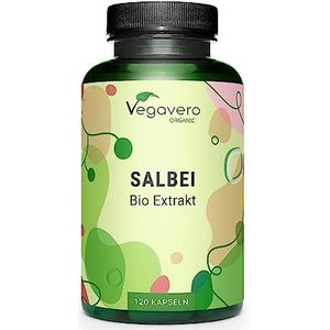 Vegavero BIOLOGISCHE SALIE capsules | Met 1% rozemarijnzuur | 500 mg salie-EXTRACT per capsule | Uit Frankrijk | Overmatig zweten | Opvliegers menopauze | 120 capsules | Vegan