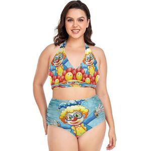 KAAVIYO Clown Grappige Zonnebloem tweedelige Bikini Set Badpak Badmode voor Strand Dames Meisjes, Patroon., 4XL