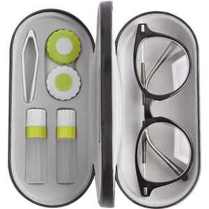 alladaga 2-in-1 dubbel gebruik draagbare brillenkoker set compatibel met contactlenzen en oogbrillenkoker, groen, groen