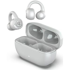 JLab Flex Open Ear Koptelefoon - Draadloze Open Ear Oordopjes, Clip-on Ontwerp, 21 Uur Speeltijd, Open-Ear Oordopjes met Bluetooth Multipoint, MEMS Microfoon, Aanpassen met App, Wit