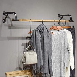 FKDEKUZI Houten muur kleding opknoping staaf, industriële kleding staaf, kledingstuk rek commerciële kleding display rack (maat: 60 x 29 x 16 cm)