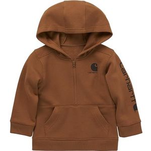 Carhartt Boys' Long-Sleeve Half-Zip Hooded Sweatshirt, Brown, 18 Months