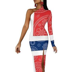 Noorwegen Paisley Vlag Zomer Maxi Jurk Voor Vrouwen Halve Mouw Lange Jurk Slanke Split Avondjurken XS