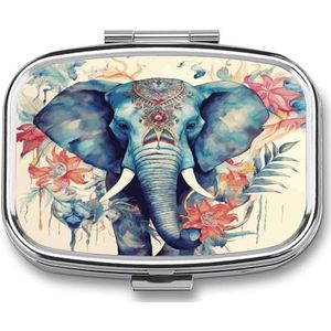 Pauwenveren Olifant Pillendoos Pil Organizer Pil Case 2 Compartiment Geneeskunde Pil Organizer Kleine Pil Case Pil Container Pillenhouder Leuke Pillendoos Mini Pillendoosje