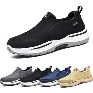 Casual schoenen voor heren, instapschoenen met voetboogondersteuning, outdoor wandelschoenen voor heren, comfortabele en ademende schoenen, reisschoenen(Black,47 EU)