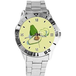 Avocado Design Analoge Polshorloge Quartz Zilveren Wijzerplaat Klassieke Roestvrij Stalen Band Dames Heren Horloge