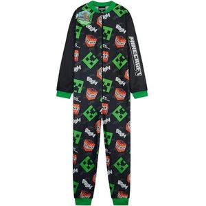 Get Trend Onesies voor jongens en tieners 7-16 jaar, fleece loungewear met lange mouwen, pyjama's, jumpsuit, pyjama, gamercadeaus voor jongens, Zwarte Minecraft, 9-10 jaar
