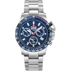 JDM Military Charlie II horloge chronograaf analoog kwarts JDM-WG017 roestvrij staal, zilver/blauw/blauw - Jdm-wg017-02, armband