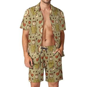 Kat in pak pijp Hawaiiaanse bijpassende set 2-delige outfits button down shirts en shorts voor strandvakantie