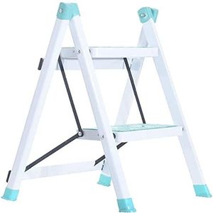 Opstapje, Opstapjes, 2-traps ladderstoel, opvouwbare, met antislip rubberen hoes, draagbaar licht(Green)