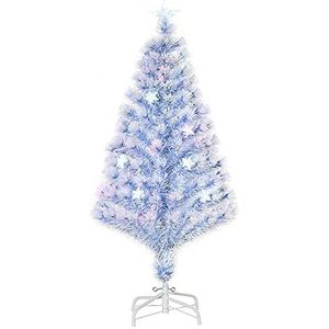 HOMCOM kunstkerstboom met 3 LED lampjes Kerstboom Kerstboom PVC metaal wit + blauw Ø60 x 120H cm