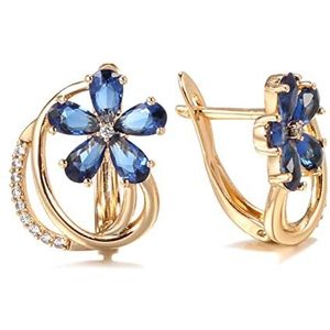 Oorstekers Blauwe natuurlijke zirkoon bloem oorknopjes for vrouwen bruiloft 585 rose gouden oorbellen mode vintage sieraden Oorsieraden