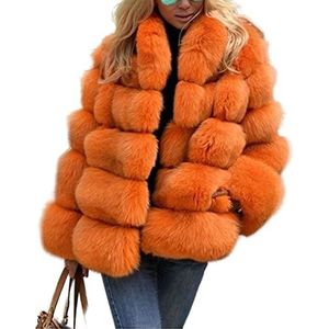 Faux Fur jas Dames dikke winterjas Luxe Faux Fox Fur jassen Plus size dames Stand bontkraag Lange mouw warm bont - A,M