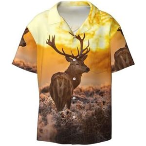 TyEdee Gewei Red Deer Print Heren Korte Mouw Jurk Shirts met Zak Casual Button Down Shirts Business Shirt, Zwart, M