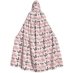Bxzpzplj Vlinder roze mantel met capuchon voor mannen en vrouwen, volledige lengte Halloween maskerade cape kostuum, 185 cm