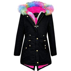 A2Z 4 Kids Kinderen Hooded Jasje Meisjes Faux Pels - Parka Jacket. Rainbow Fur Black 6-7