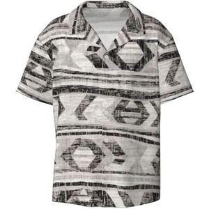 OdDdot Grijs Tribal Print Heren Jurk Shirts Atletische Slim Fit Korte Mouw Casual Business Button Down Shirt, Zwart, 3XL