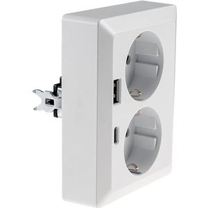 MILOS - Randaardecontactdoos - Wit - 2-voudig Dubbel Stopcontact - Inbouwinstallatie - 250V~/16A met USB-A en USB-C PD