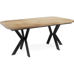 WFL GROUP Uittrekbare eettafel in moderne stijl - rechthoekige tafel met zwarte metalen poten - industriële tafel met afgeronde hoeken - ruimtebesparend - 200 x 100 cm - Lancelot eiken