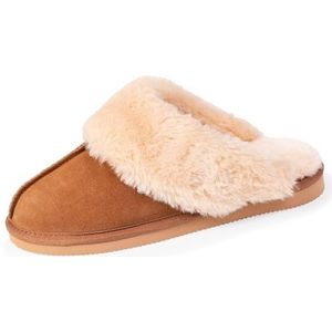 Isotoner Pantoffels pantoffels voor dames, leer, gevoerd, warm, Kameel., 36 EU