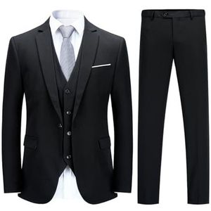YOUTHUP Pakken Heren Pak 3 Delig Slim Fit 1 Knoop Herenpak Formele Huwelijkspak Blazer Gilet Broek