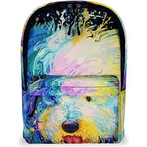 Gekleurde Hond Rugzak Laptop Waterdichte Casual Lederen Tablet Schoudertas voor College School Werk Reizen Sport, Kleur: wit, Eén maat,