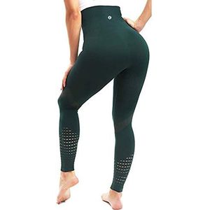 Leoyee Trainingslegging met hoge taille voor vrouwen, naadloze buikcontrole, compressie yogabroek, 5"" smaragd groen, XL
