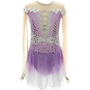 Lange mouw kunstschaatsjurk, met de hand gelijmde diamant ijsschaatsjurk for wedstrijden, aanpasbaar(4XL)