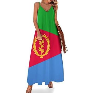Vlag van Eritrea Zomerjurk voor dames, maxi-jurk, V-hals, mouwloos, spaghettibandjes, lange jurk