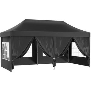 Wiltec Waterdichte vouwpaviljoen, zwart, 3 x 6 m, tuintent met zijwanden, partytent met UV-bescherming