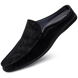 Heren loafers schoen uitgehold ademend lederen muilezels pantoffels flexibele lichtgewicht platte hak casual mode instappers (Color : Black, Size : 42 EU)
