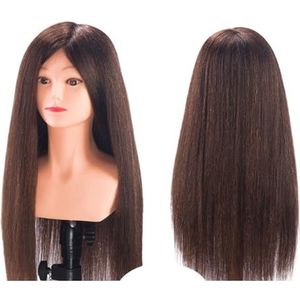 Trainingshoofd 85% menselijk haar Professionele mannequin hoofd met schouders kapper oefenkapsel kapperspop(Brown head 1)