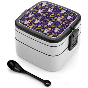 Koala on The Eucalyptus Bento Lunchbox, dubbellaagse All-in-One stapelbare lunchcontainer, inclusief lepel met handvat