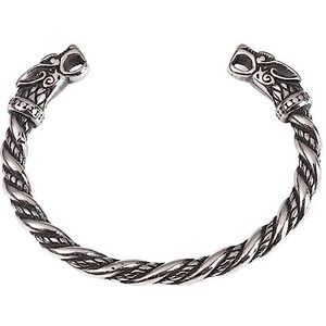 Heren Viking Wolf Twisted Open Bangle - Vintage Roestvrijstalen Fenrir Hoofden Manchetarmband - Noorse Mythologie Odin Wolf Hoofden Verstelbare Armband Sieraden