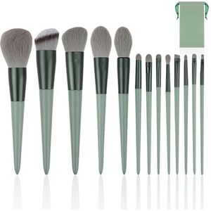 NyxSeat 13 make-upkwasten, 1 fluwelen zakje, professionele make-upkwastenset, hoogwaardige synthetische borstels, beauty-tools met zachte borstelharen voor make-up en schoonheid (groen)