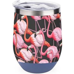 Kleurrijke Flamingo Herbruikbare Koffie Cups Rvs Geïsoleerde Reismok Dubbelwandige Wijn Tumbler Blue-stijl