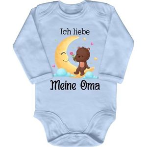 Blauer-Storch Babybody in verschillende kleuren, ik hou van mijn oma, kleine teddybeer met maan en bloem, cadeau voor oma, grootmoeder voor kleine kinderen, lange mouwen, biologisch katoen,