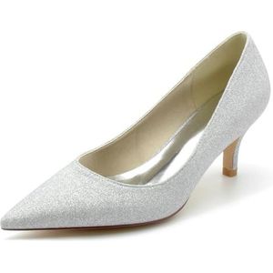 EICOFF Bruidsschoenen Damespumps Hoge Hakken voor Dames Gesloten Puntige Teen Trouwschoenen Slip-op Bruiloft Bruid Avondfeest Werkschoenen,Zilver,36 EU