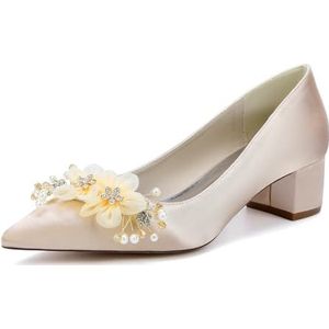Bruiloft Prom Schoenen voor Vrouwen Instappers met Puntige Neus Kantoor Bruiloft Bruidsfeest Schoenen,Champagne,37 EU