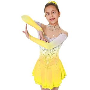 Nnnydjy Professionele kunstschaatsjurk voor dames Meisjes schaatswedstrijd dansrok Asymmetrische zoom Ritmische gymnastiekkleding Lange mouw Handgemaakt,C,11_13Years