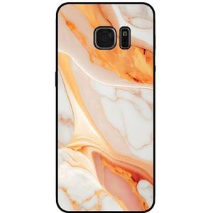hoesje geschikt voor Smartphonica Telefoonhoesje voor Samsung Galaxy S7 Edge met marmer opdruk - TPU backcover case marble design - Oranje/Back Cover