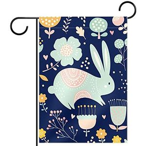Tuinvlaggen 12x18 Dubbelzijdig,Buitentuinvlaggen,konijn blauwe bloem,Kleine Outdoor Boerderij Decoratieve Vlaggen