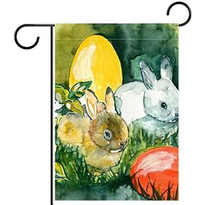 Tuinvlaggen 12x18 Dubbelzijdig,Buitentuinvlaggen,konijn bloem paashazen,Kleine Outdoor Boerderij Decoratieve Vlaggen