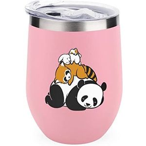 Comfy Bed Panda Wasbeer Konijn Hamster Geïsoleerde Tumbler met Deksel Leuke Roestvrijstalen Koffiemok Duurzame Thee Cup Reismok Roze Stijl